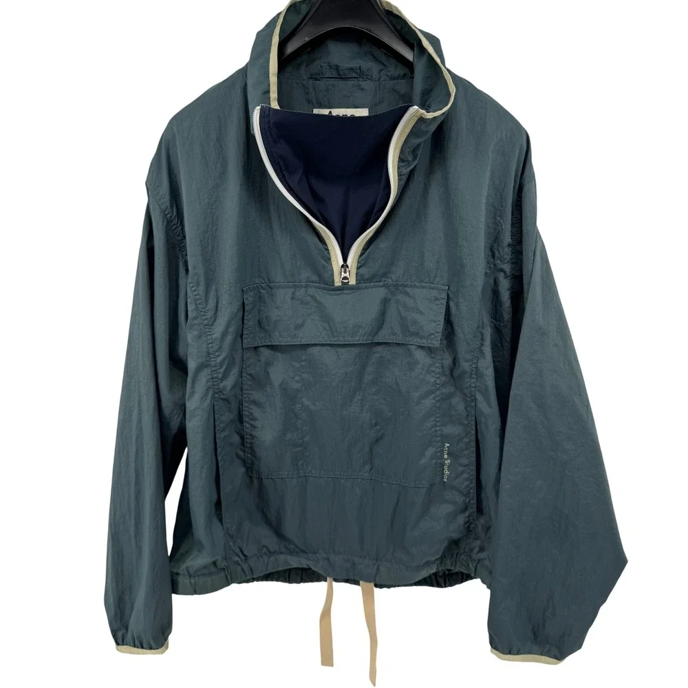Acne Studios Anorak Jacket Mens 46 Teal Green Half Zip Nylon Windbreaker